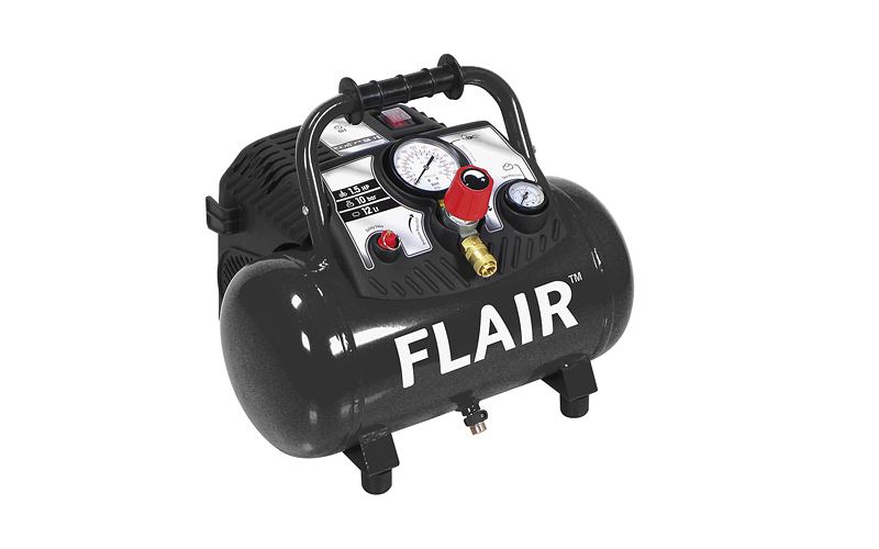 FLAIR 15/12 kompressor, 230v, 1,5 hk, 200 l/min 12 l. tank, 10 bar, oliefri  - Folke-Larsens Eftf. A/S